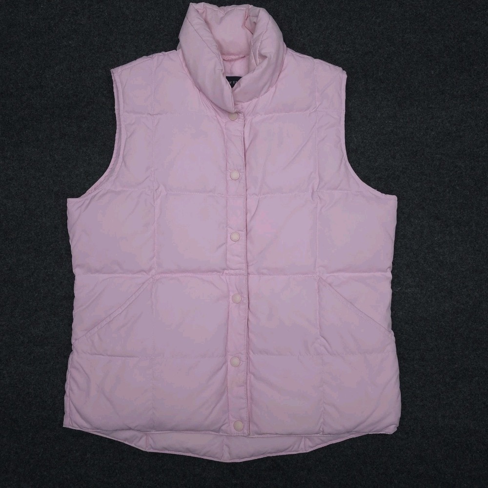 Lands End Womens S Pink Goose Down Puffer Vest Snap Front Layering Winter Staple - Picture 2 of 9